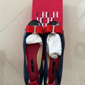Carolina Herrera Blue and Red Flats